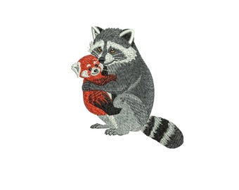 Raccoon and Red Panda Embroidery Design: Realistic Woodland Animals 4x4 Hoop, Digital Download