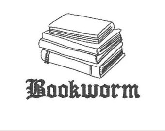 Bookworm embroidery design. Embroidery design for book lovers. Stack of book embroidery design. Sketch embroidery design. Digital download