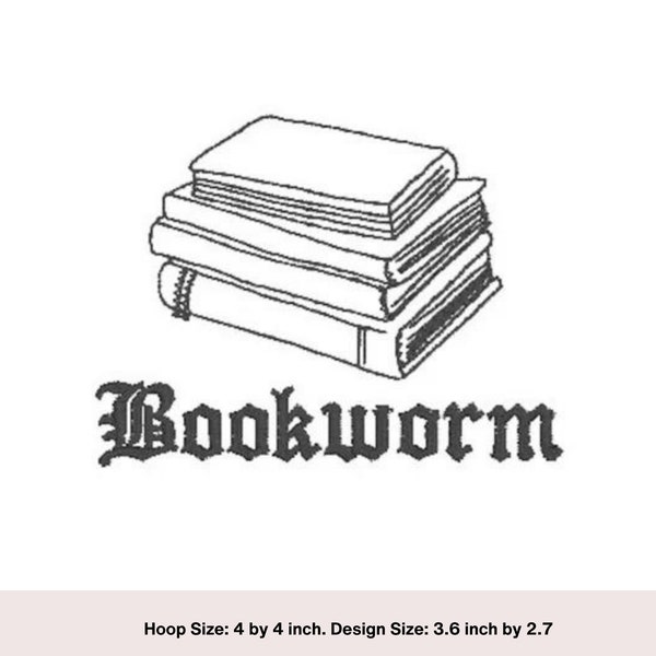 Bookworm embroidery design. Embroidery design for book lovers. Stack of book embroidery design. Sketch embroidery design. Digital download