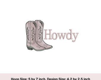 Howdy Cowboy CowGirl Boots Embroidery Design, Western Machine Stitch File Digital Download. 4x4 5x7