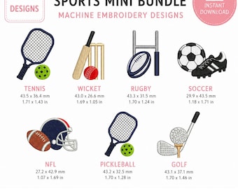 Sports Mini Embroidery Bundle, Machine Design Files, Instant Download.