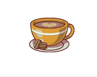 Coffee Cup Embroidery Design: Latte Art (Digital Download)
