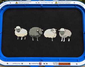 Sheep embroidered design. Farm animal embroidered sheep border. Machine embroidery digital download