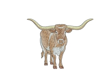 Texas Longhorn Cow Embroidery Design: Animal Machine Embroidery (4x4 inch) (Digital Download)