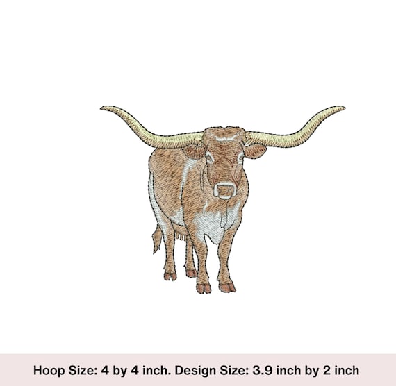 Texas Longhorn Cow Embroidery Design: Animal Machine Embroidery (4x4 inch) (Digital Download)