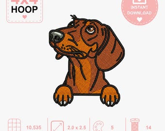 Peeking Dachshund Machine Embroidery Design, 4x4 inch, Digital Download