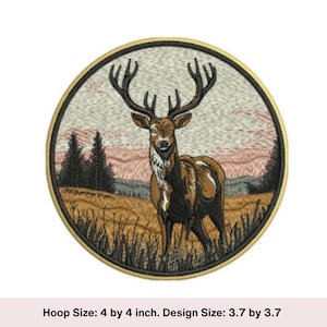 Deer embroidery design, Deer patch machine embroidery digital download. Woodland Western scenery Deer patch embroidery design. Animal design