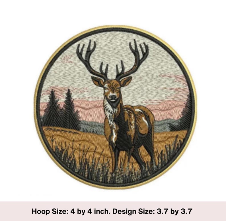 Deer embroidery design, Deer patch machine embroidery digital download. Woodland Western scenery Deer patch embroidery design. Animal design
