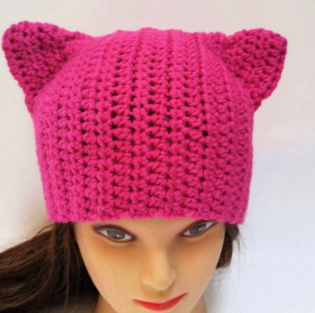 Crochet Cat Hat. Cat Hat. Pink Cat Hat. Adult Cat Hat. Unisex Cat Hat