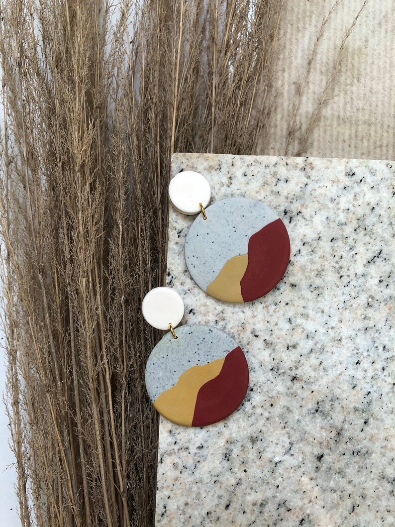 Handmade Polymer Clay Desert Stud Earrings / White Granite Etsy