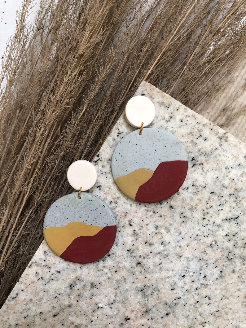 Handmade Polymer Clay Desert Stud Earrings / White Granite Etsy