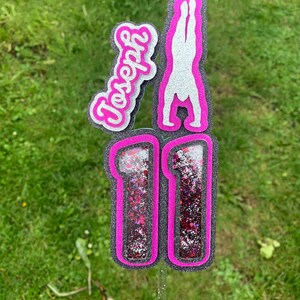 Decorazione per torta 3D shaker Topper Glitter Ginnasta Danza Ragazzo Ginnastica Tumble Buon Compleanno Festa Celebrazione Età Banner personalizzato ragazzi