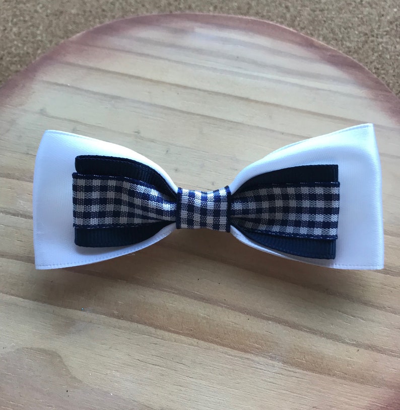 Blue gingham school Bow