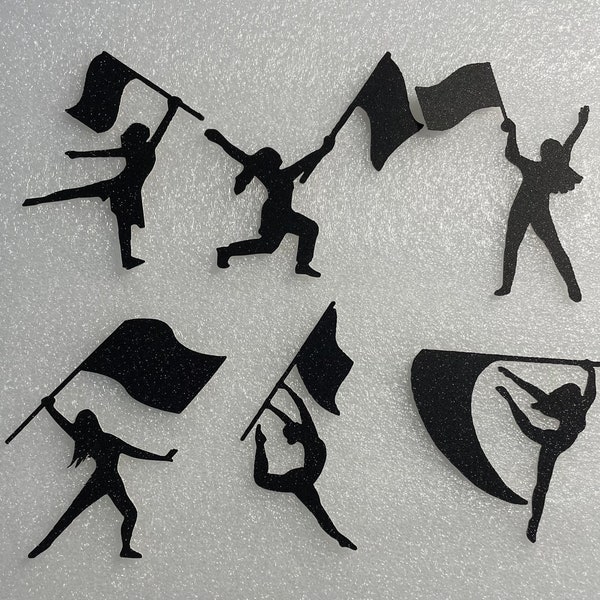 Cake card Topper side decoration silhouette color guard  display dance flag  Happy Birthday Party Celebration gymnastics dancing gymnast