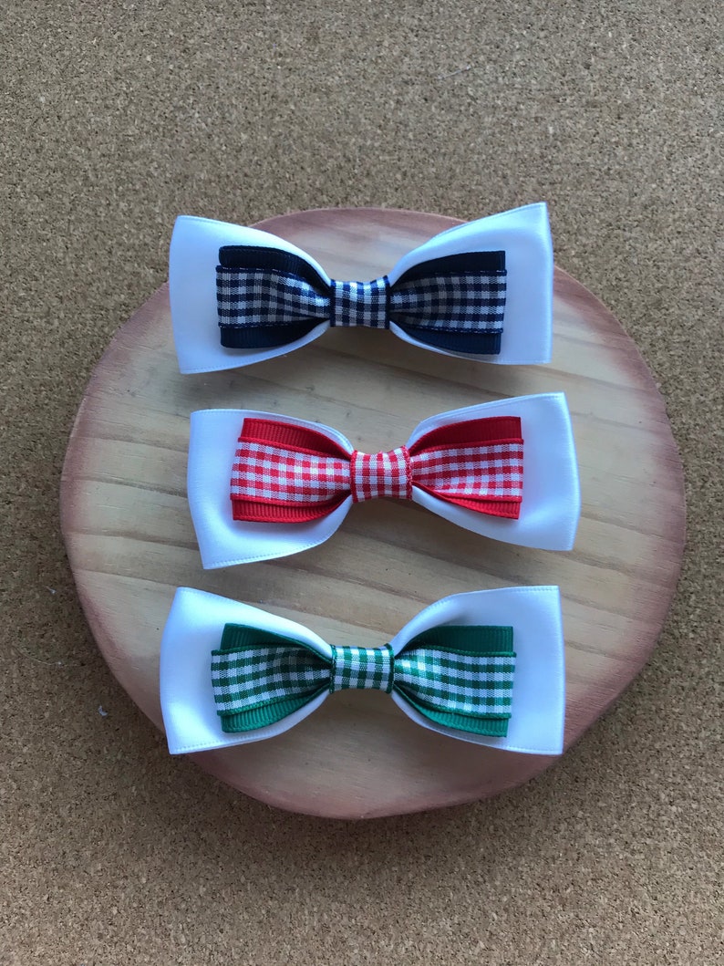 Blue gingham school Bow