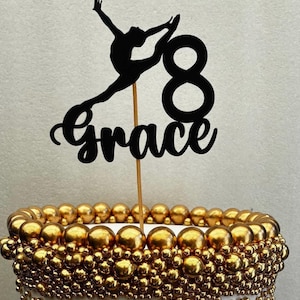 Décoration de gâteau Topper paillettes gymnaste danse gymnastique dégringolade WAG joyeux anniversaire fête célébration âge bannière personnalisée