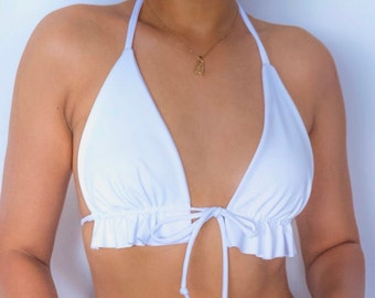 Haut de bikini à volants, Bikini triangle, Vêtements de plage sexy, Soutien-gorge de maillot de bain, Bikini à volants, Haut de bikini sexy, Soutien-gorge de plage, Bikini fait main, EcoSwim