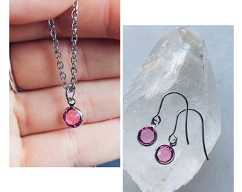 Rose Swarovski Crystal Charm - Earrings and Necklace Set