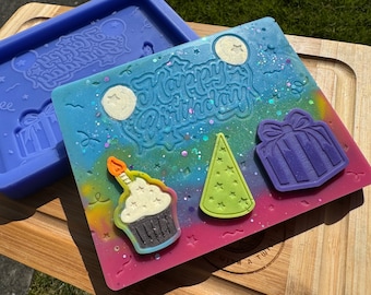 Happy Birthday Mini Slab Silicone Mold for Wax. Slab Wax Melt Silicone Mould.