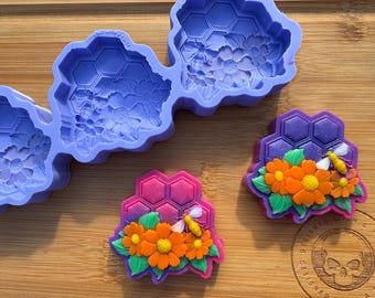 Honeycomb Flowers Silicone Mould for Wax, Resin, Clay, Fondant, Chocolate, Isomalt, Soap, Cake Toppers & More. Silicone Mold.