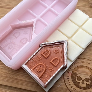 Stampo in silicone a forma di casa di pan di zenzero 3D con barra a scatto per cera. Stampo in silicone per cera fusa.