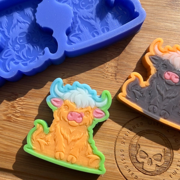 Cute Highland Cow Shaped Silicone Mould for Wax, Resin, Clay, Fondant, Chocolate, Isomalt, Soap, Cake Toppers & More. Silicone Mold.