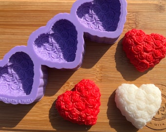 Rose Heart Silicone Mold. Rose Wax Melt Silicone Mould. Heart Silicone Mould