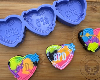 BPD Awareness Heart Food Safe Silicone Mould: Resin, Wax, Clay, Chocolate - 3 Cavity