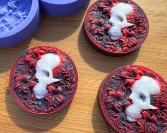 Skull and Flowers Silicone Mould for Wax, Resin, Clay, Fondant, Chocolate, Isomalt, Soap, Cake Toppers & More. Silicone Mold.