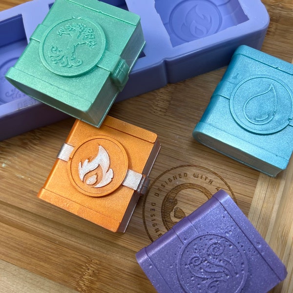3d Elemental Spell Books Silicone Mould for Wax, Resin, Clay, Fondant, Chocolate, Isomalt, Soap, Cake Toppers & More