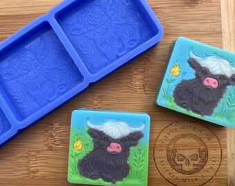 Highland Cow Square Silicone Mould for Wax, Resin, Clay, Fondant, Chocolate, Isomalt, Soap, Cake Toppers & More. Silicone Mold.