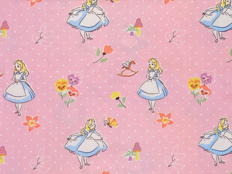 Alice in Wonderland Pink Cotton Fabric by the Yard Etsy