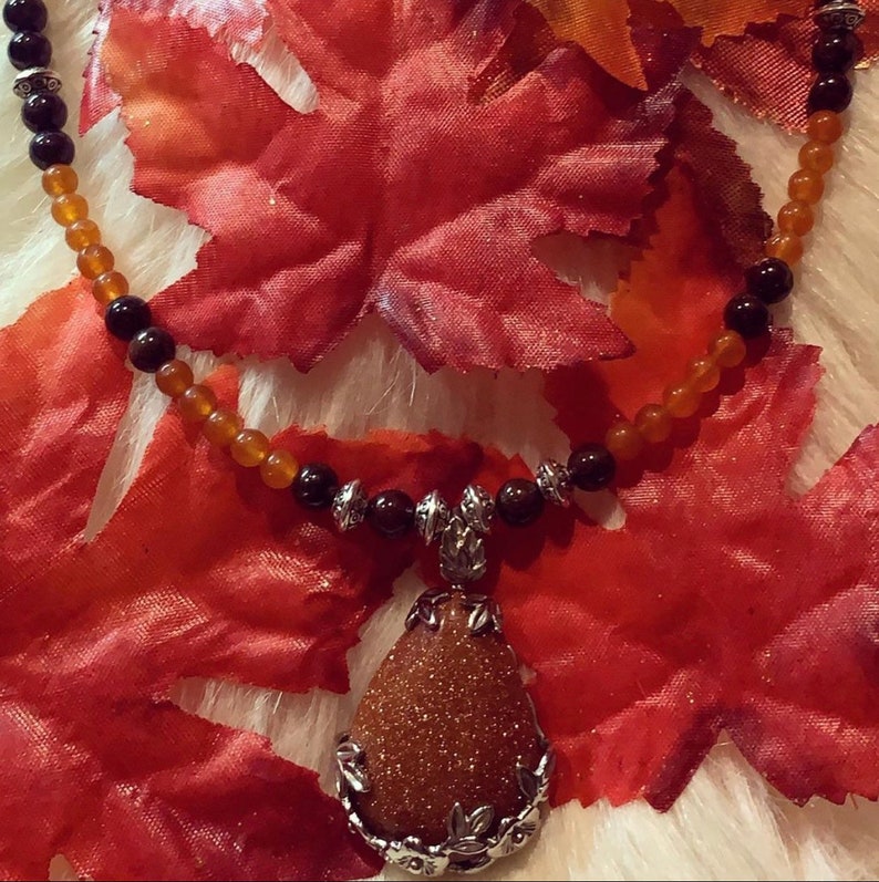 Pumpkin spice goldstone beaded necklace