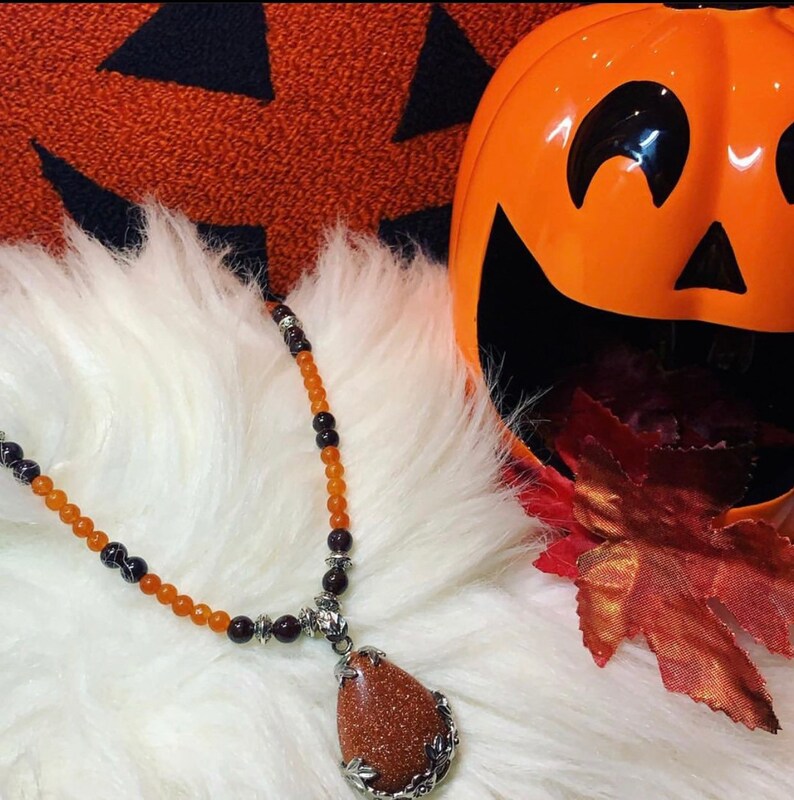 Pumpkin spice goldstone beaded necklace