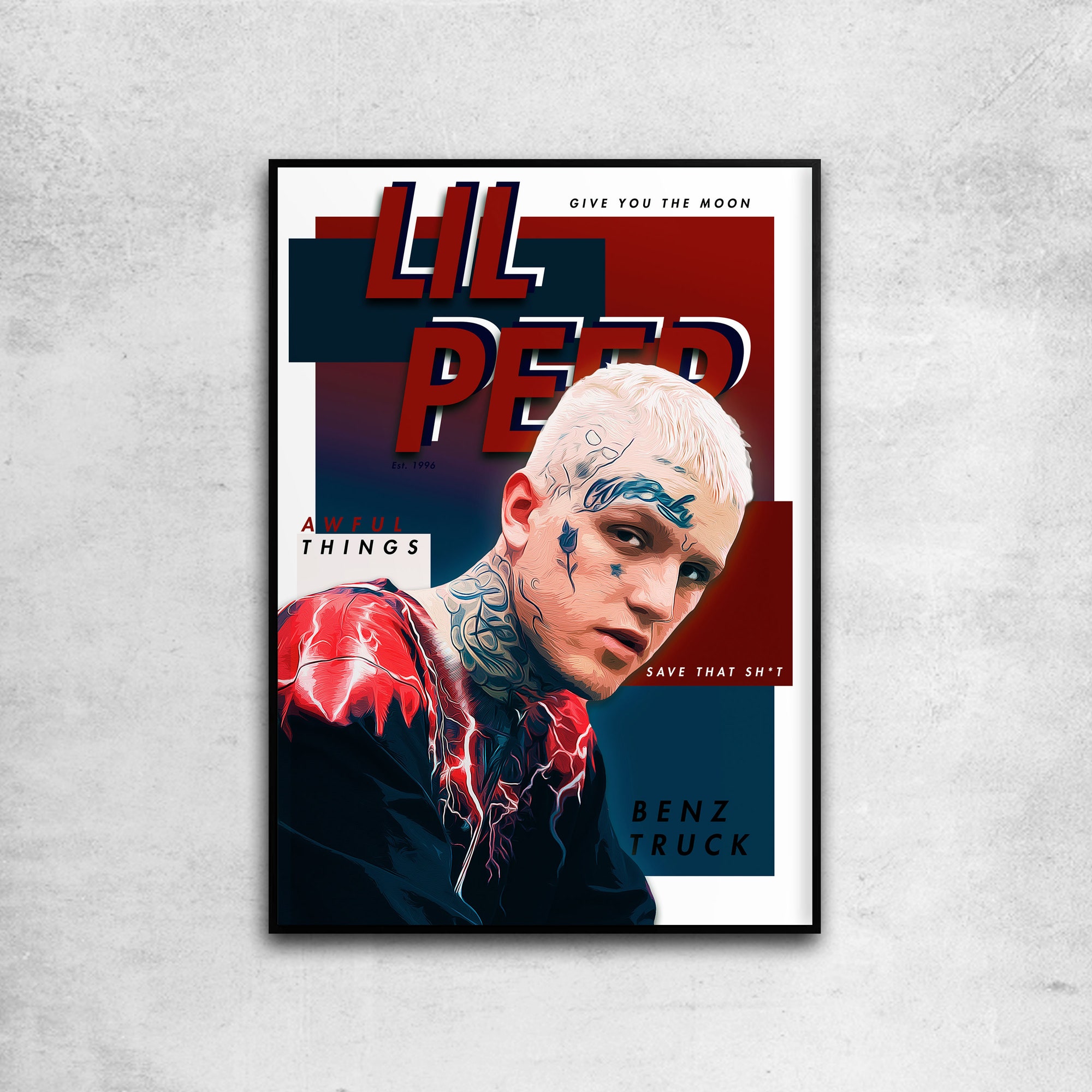 Lil Peep Poster Print with Customisable Song Titles | Emo Rap Poster, Rap, HellBoy Album Cover