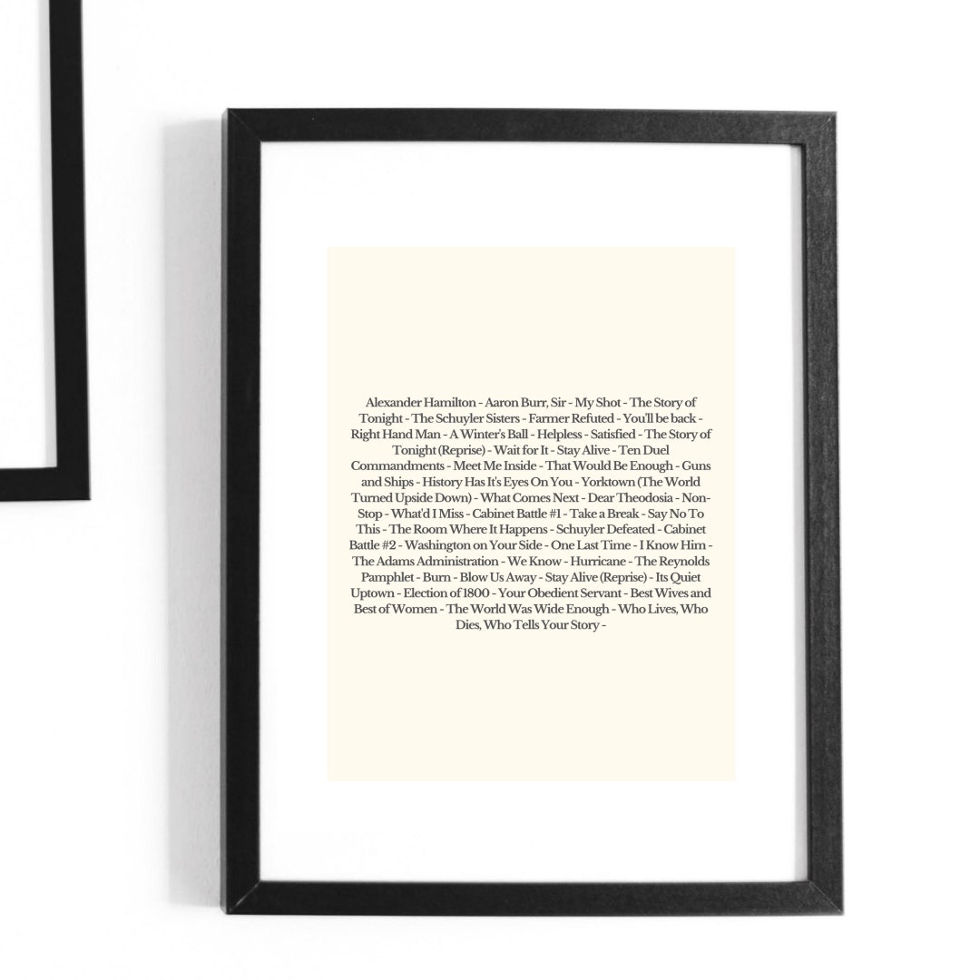 Hamilton Soundtrack List Print - Etsy