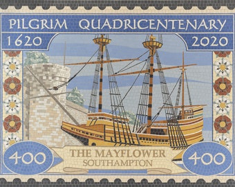 Signerat Mayflower jubileumsmosaiktryck