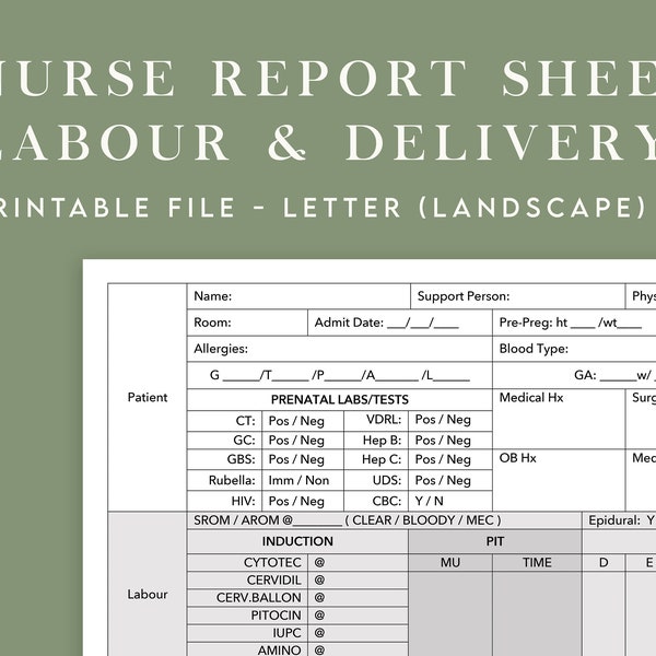 Labour and Delivery Nurse Report Sheet (Simple & Easy to Use)