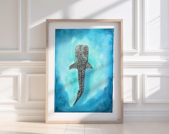 Whale Shark Watercolor Art Print, Ocean Travel Poster
