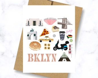 Brooklyn New York Icons Card | Brooklyn Card | Everyday Card | Blank Card | New York Card | City Card | Brooklyn Icons