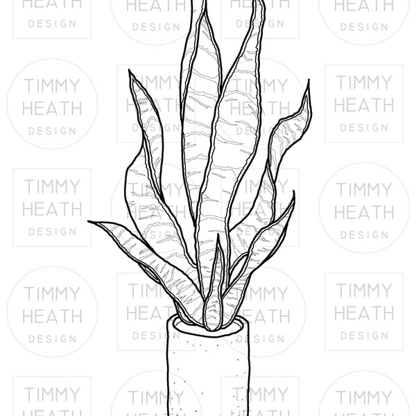 Green Snake Plant in Terra-cotta Pot Outline – Digital Download file, Sublimation, .PNG, .JPEG, .SVG; Raster Image Illustration Art or Icon