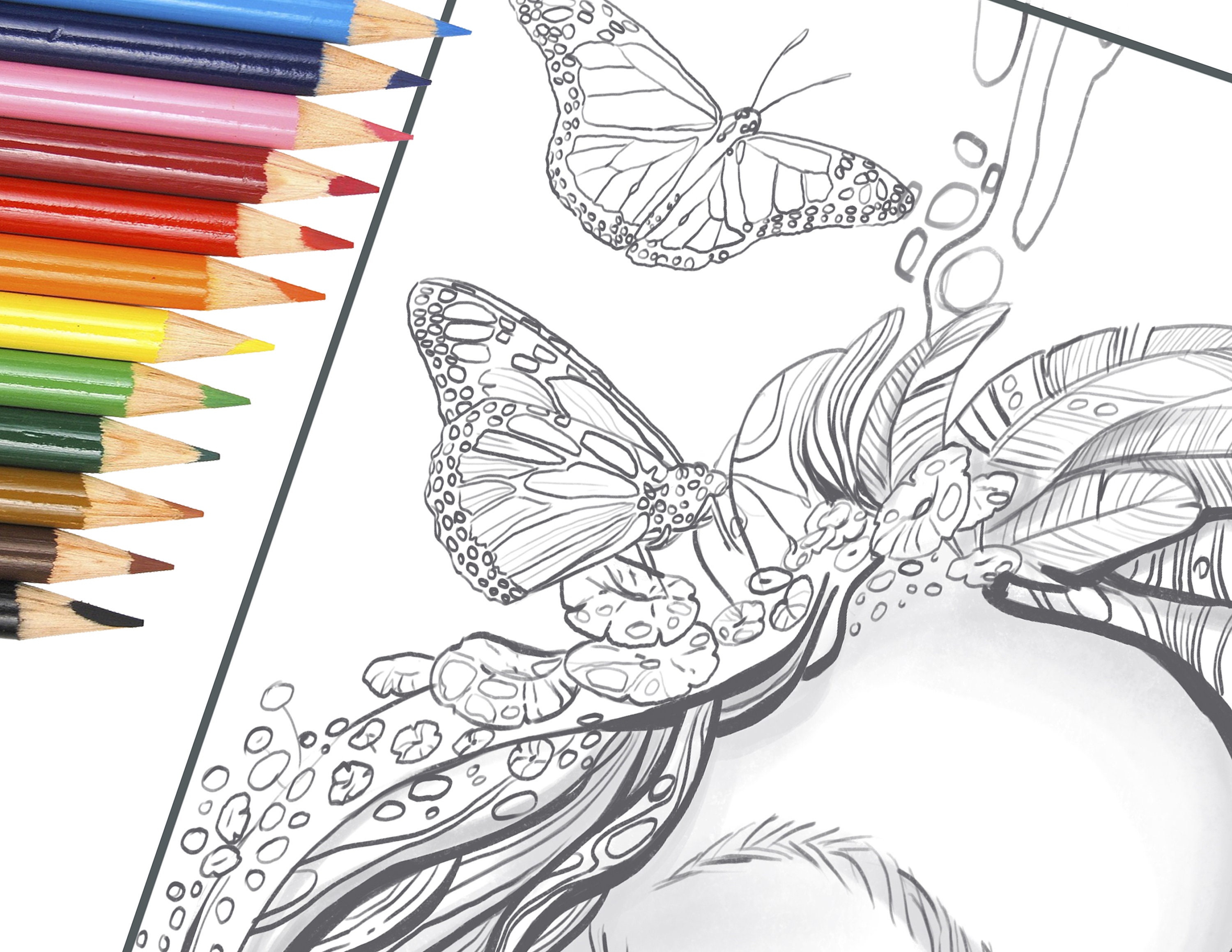 Coloring Page Printable Downloadable Grayscale Portrait for - Etsy ...
