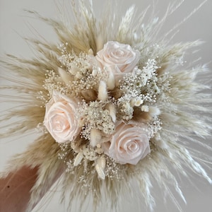 Brautstrauß "Boho Bride Rosa" aus Trockenblumen/Dried Flowers, Bräutigamanstecker, Brautjungfernstrauß