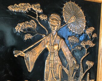 英国ヴィンテージ レディース用アンブレラ 金張りエナメル装飾ハンドル パープル 86cm Copper Asian Art, Unique Vintage Hand Pressed Copper Picture