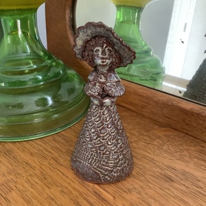 Vintage Lady Bell, Clay Art Bell, Girl in Bonnet Figurine Bell, Vintage Bell Collection, Red Clay Lady Art, Vintage Hand Bell Collection