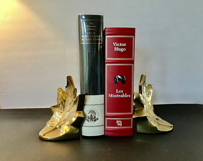 Vintage Brass Bookends/ Brass Gold Leaf Bookends/ Vintage Etsy