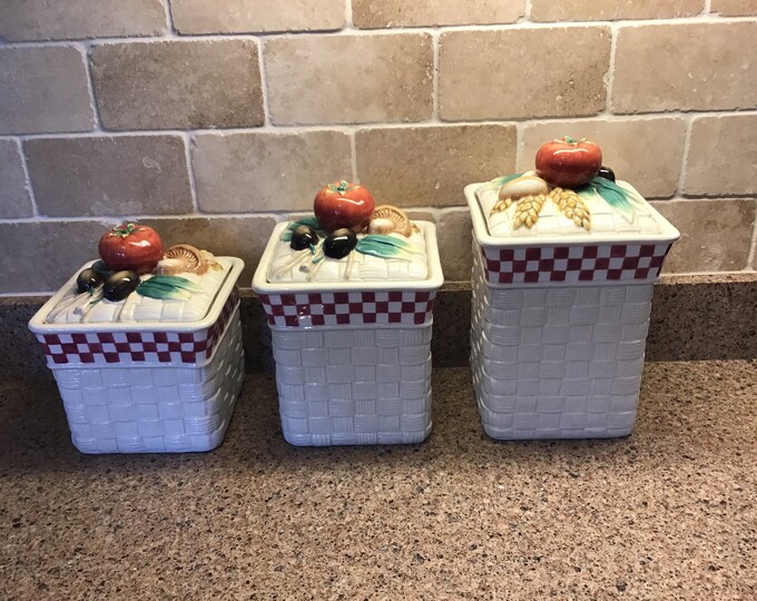 Vintage Fitz and Floyd Canister Set/ Fitz and Floyd Vegetable Canister