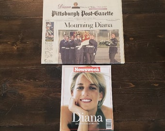 Princess Diana Memorabilia, "Diana" Newsweek Magazine, "Mourning Diana" Pittsburgh Post Gazette Newspaper, Princess Diana Collectibles