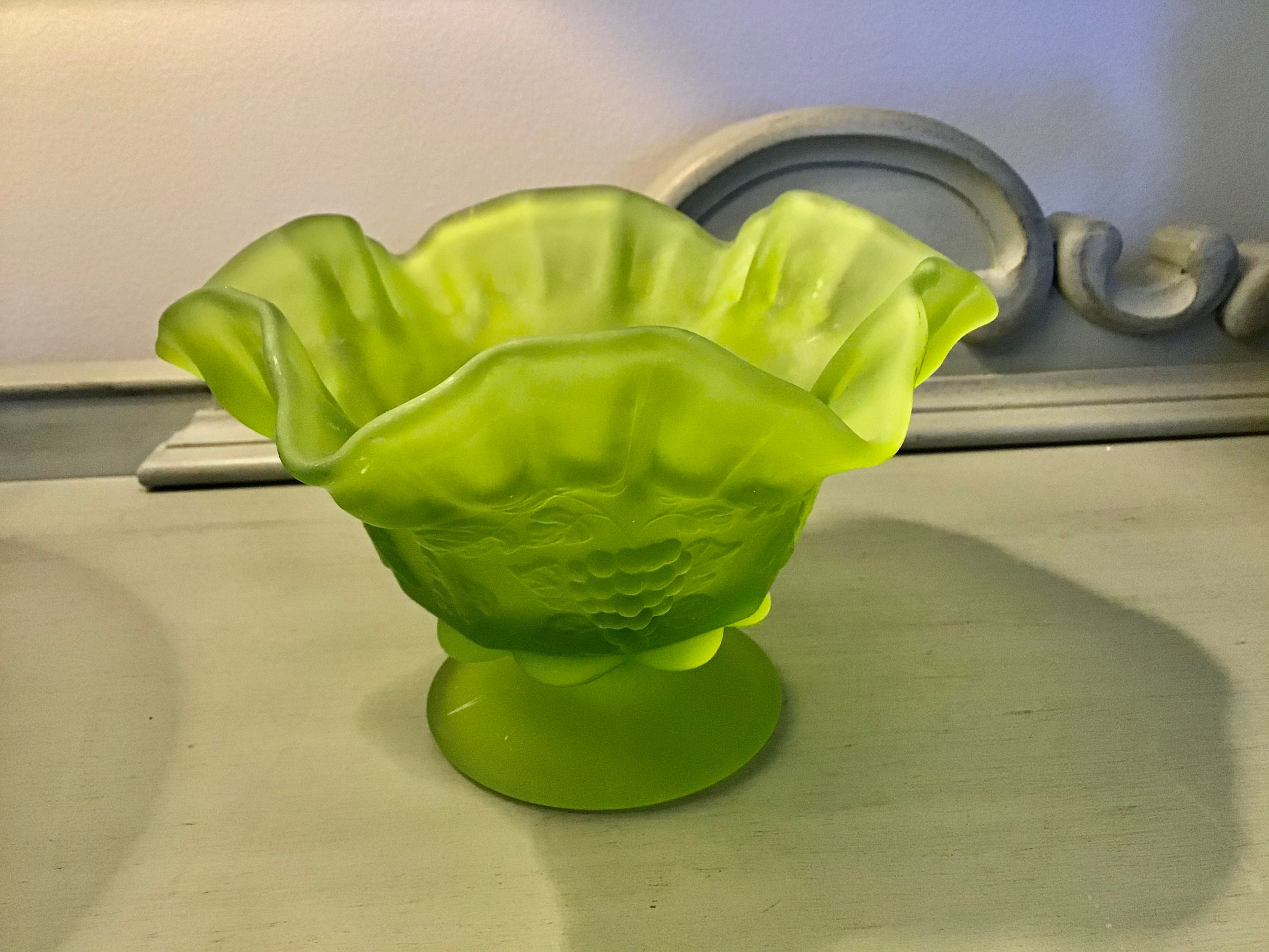 WESTMORELAND Green Satin Glass Candy Bowl, Westmoreland WESTMORELAND Green Satin Glass Candy Bowl, Westmoreland