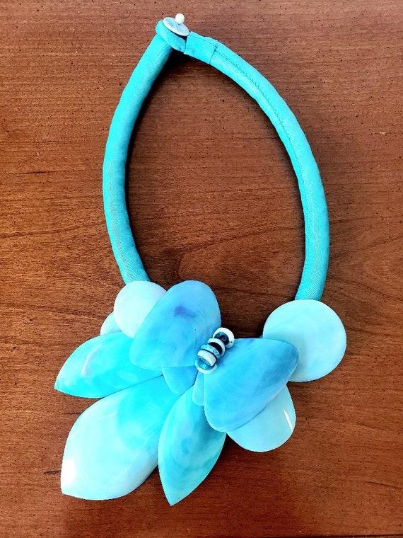Blue Abalone Shell Necklace, Vintage Necklace, Ha… - image 4